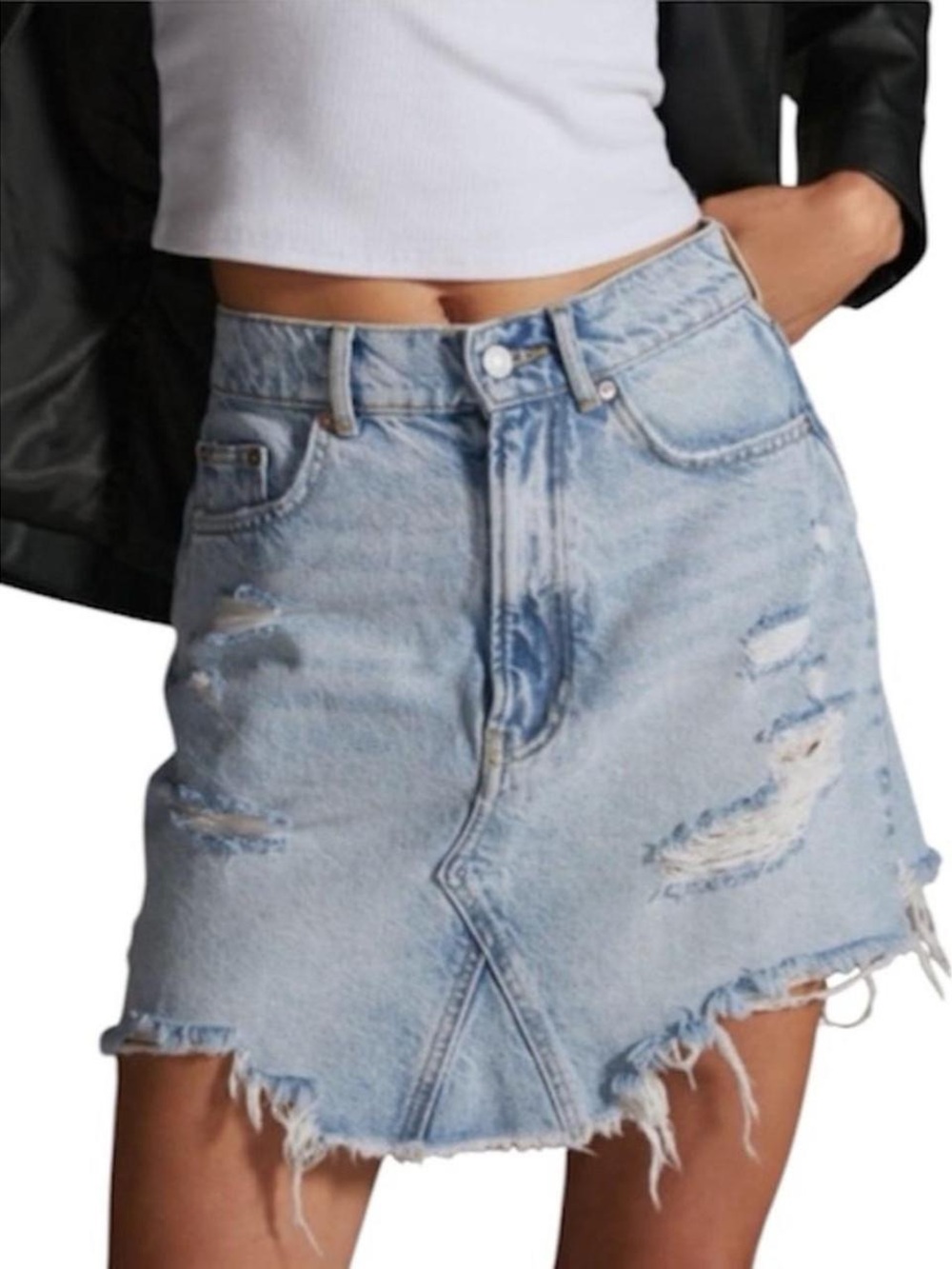 Pilcro Light Blue Distressed Denim Mini Skirt